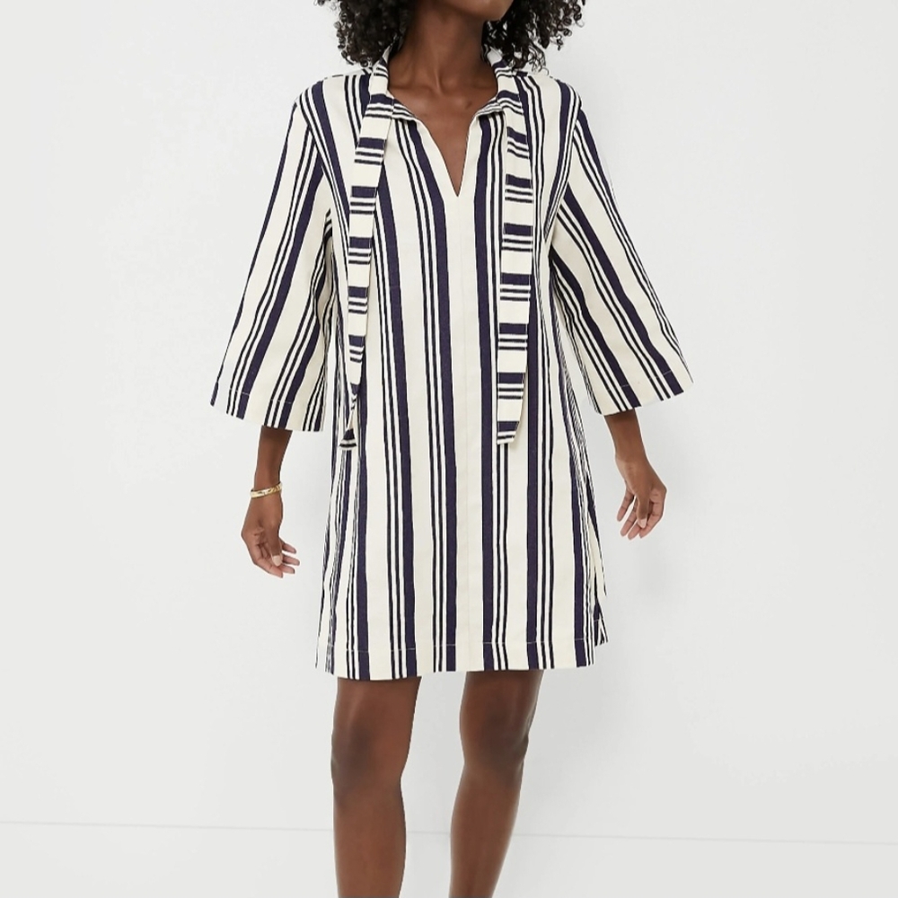 Ladies TUCKERNUCK Montauk Dress Navy Striped Size Small Denim Cotton Oversized
